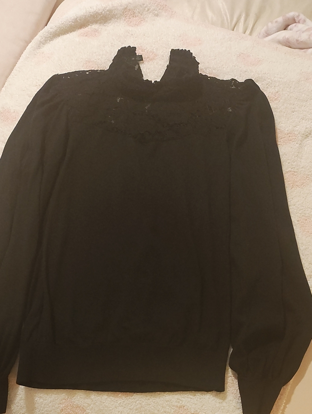 Ralph Lauren Black Lace-Trim Long Sleeve Top